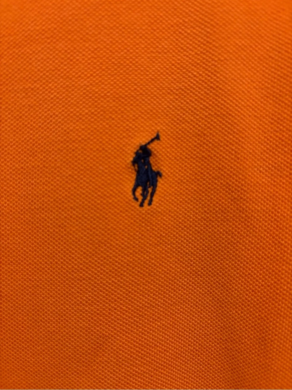 Ralph Lauren Orange Short-Sleeve Polo with Navy Pony vintage 90s preppy faded